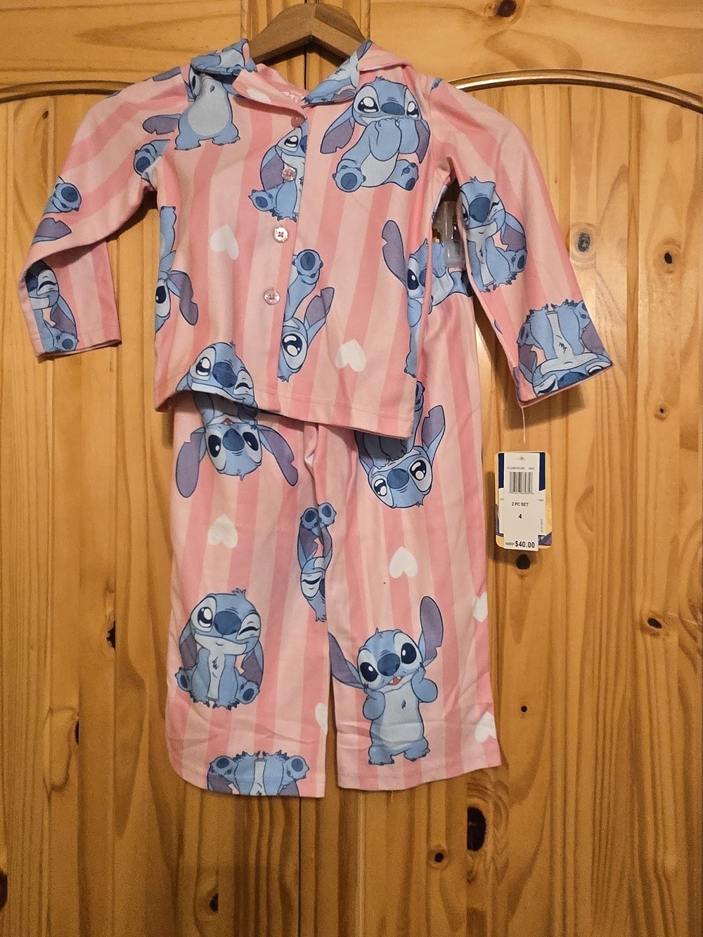 Disney Kids Pink Stitch Character Pajama Set Sz 4 Nwt